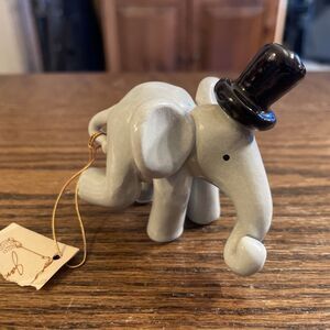 Vintage Janice Hester Ceramic Miniature Elephant In Top Hat Figurine 1970s Babar